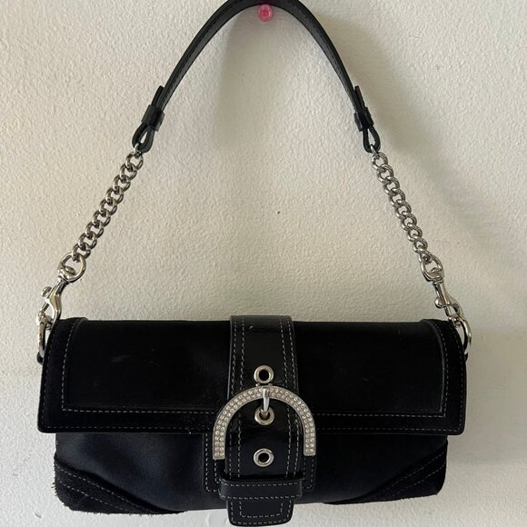 Y2K COACH SOHO CRYSTAL EMBELLISHED BUCKLE SATIN SUEDE COMBO SMALL BAG - Picture 1 of 9